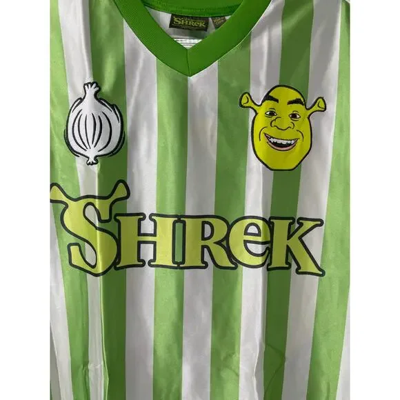 Shrek Soccer Jersey Shirt Mens Large Green White Striped VNeck DreamWorks NEW - Picture 2 of 16